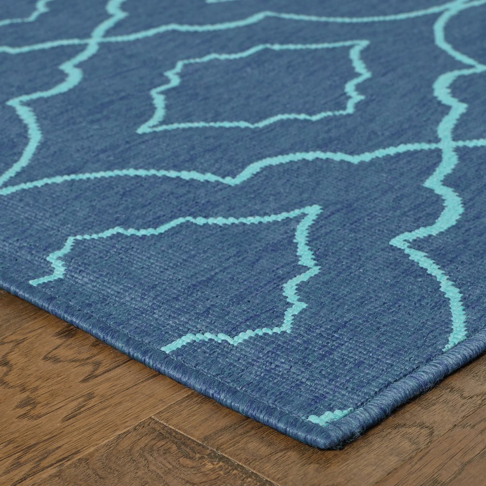 9' X 13' Blue Geometric Stain Resistant Indoor Outdoor Area Rug - 0.15" H x 101.97" W x 155.91" D