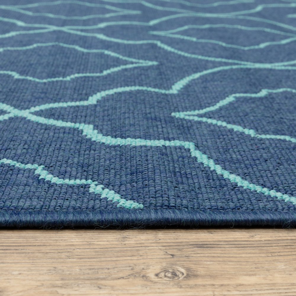 9' X 13' Blue Geometric Stain Resistant Indoor Outdoor Area Rug - 0.15" H x 101.97" W x 155.91" D