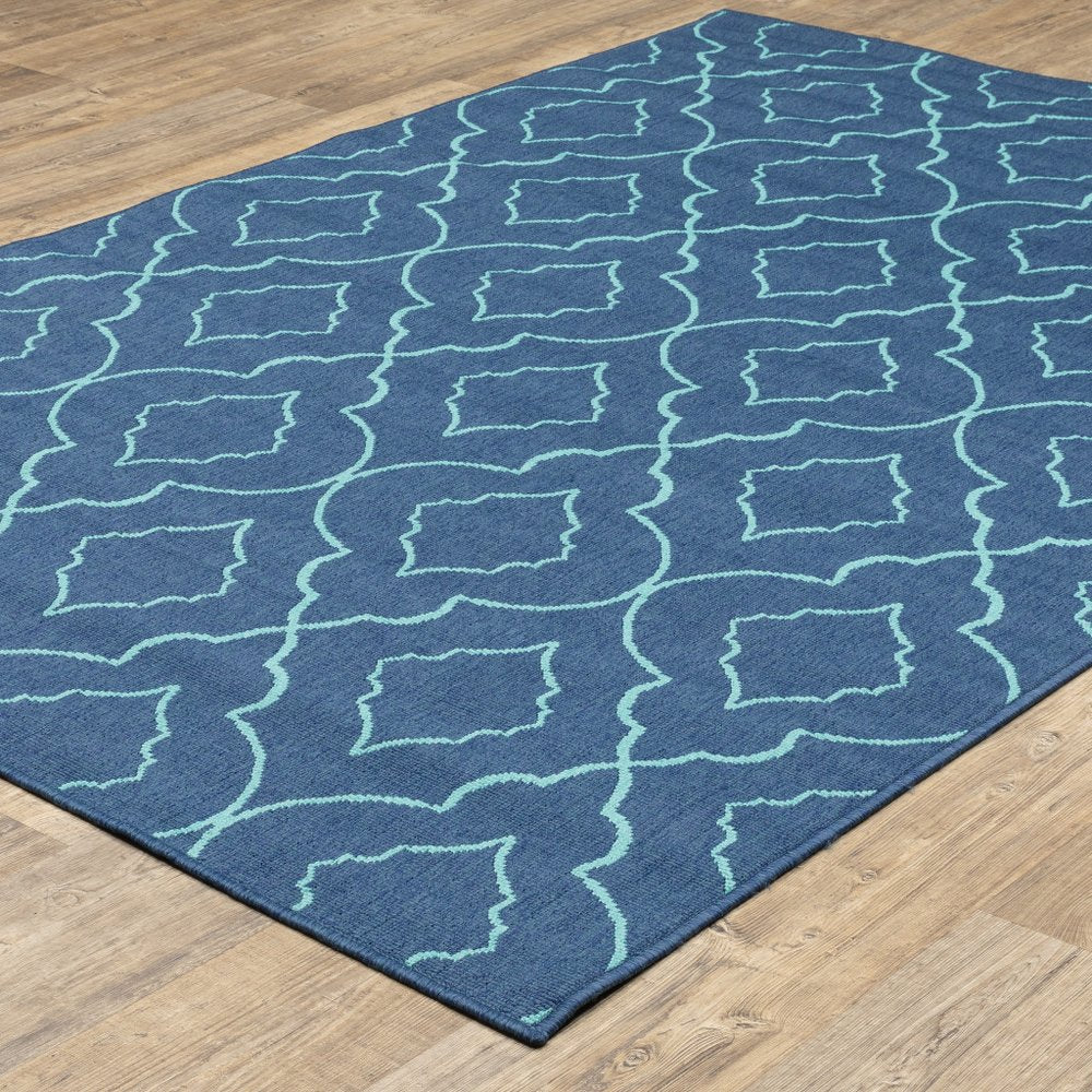 9' X 13' Blue Geometric Stain Resistant Indoor Outdoor Area Rug - 0.15" H x 101.97" W x 155.91" D