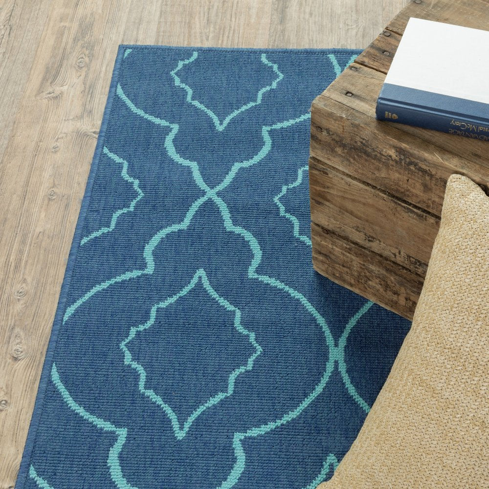 9' X 13' Blue Geometric Stain Resistant Indoor Outdoor Area Rug - 0.15" H x 101.97" W x 155.91" D