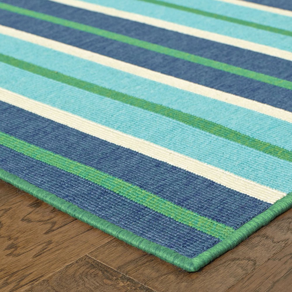 9' X 13' Blue and Green Geometric Stain Resistant Indoor Outdoor Area Rug - SKU 507187