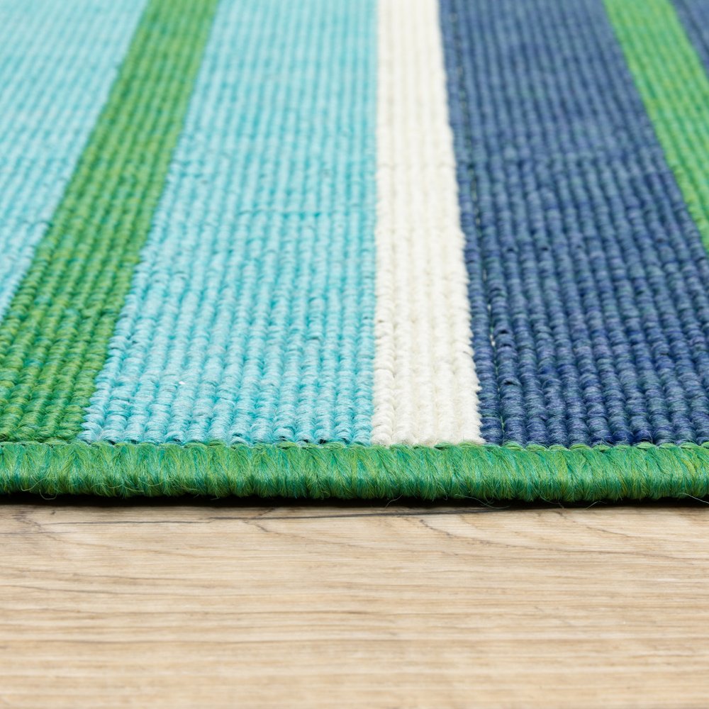 9' X 13' Blue and Green Geometric Stain Resistant Indoor Outdoor Area Rug - SKU 507187
