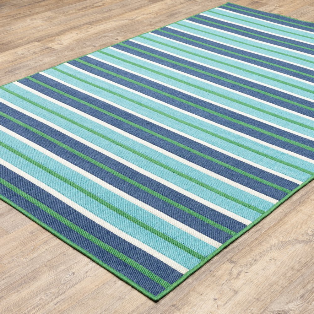 9' X 13' Blue and Green Geometric Stain Resistant Indoor Outdoor Area Rug - SKU 507187