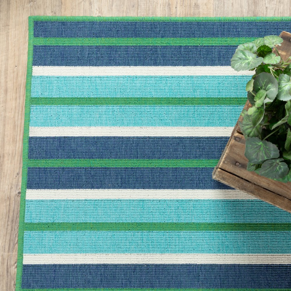 9' X 13' Blue and Green Geometric Stain Resistant Indoor Outdoor Area Rug - SKU 507187
