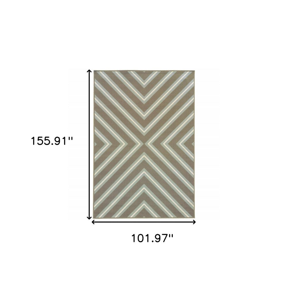 9' X 13' Blue and Gray Geometric Stain Resistant Indoor Outdoor Area Rug on a white background