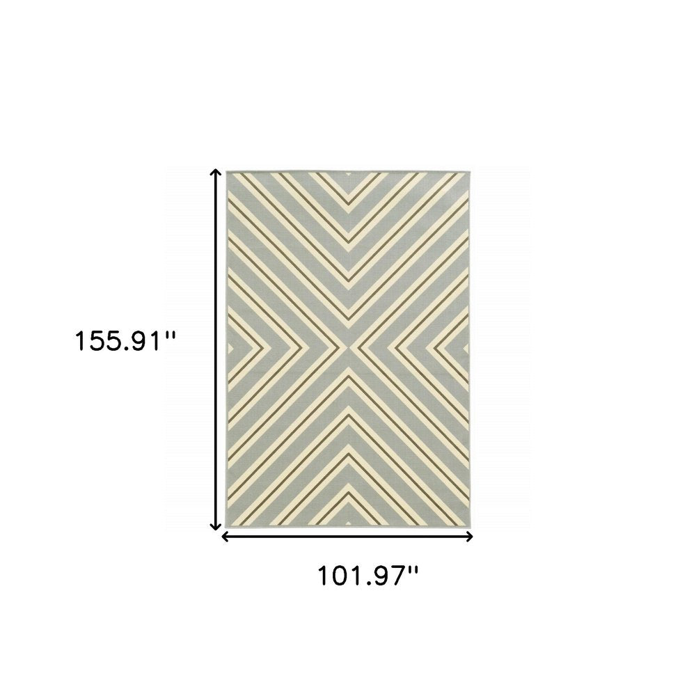 9' X 13' Gray and Ivory Geometric Stain Resistant Indoor Outdoor Area Rug - 0.16" H x 101.97" W x 155.91" D