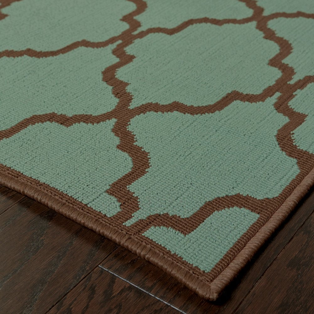 9' X 13' Blue Geometric Stain Resistant Indoor Outdoor Area Rug - 0.16" H x 101.97" W x 155.91" D