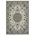 9' X 13' Ivory And Blue Oriental Indoor Outdoor Area Rug on a white background