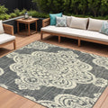9' X 13' Gray and Ivory Oriental Stain Resistant Indoor Outdoor Area Rug