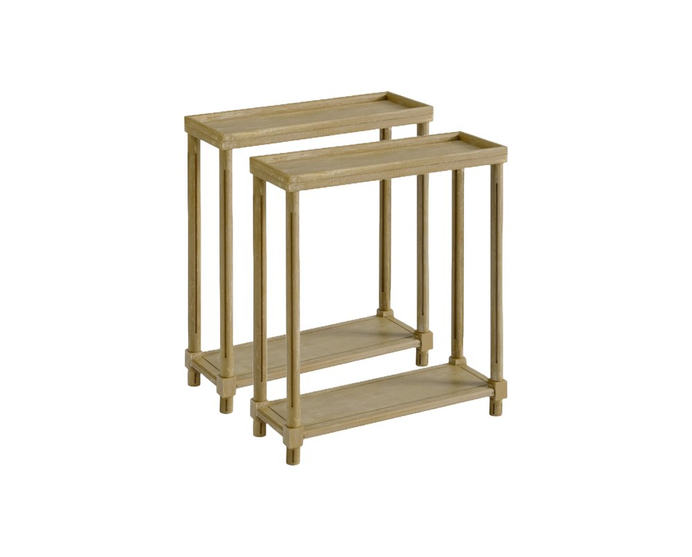 Set Of Two 24" Oak Brown Wood Rectangular End Tables With Shelf on a white background