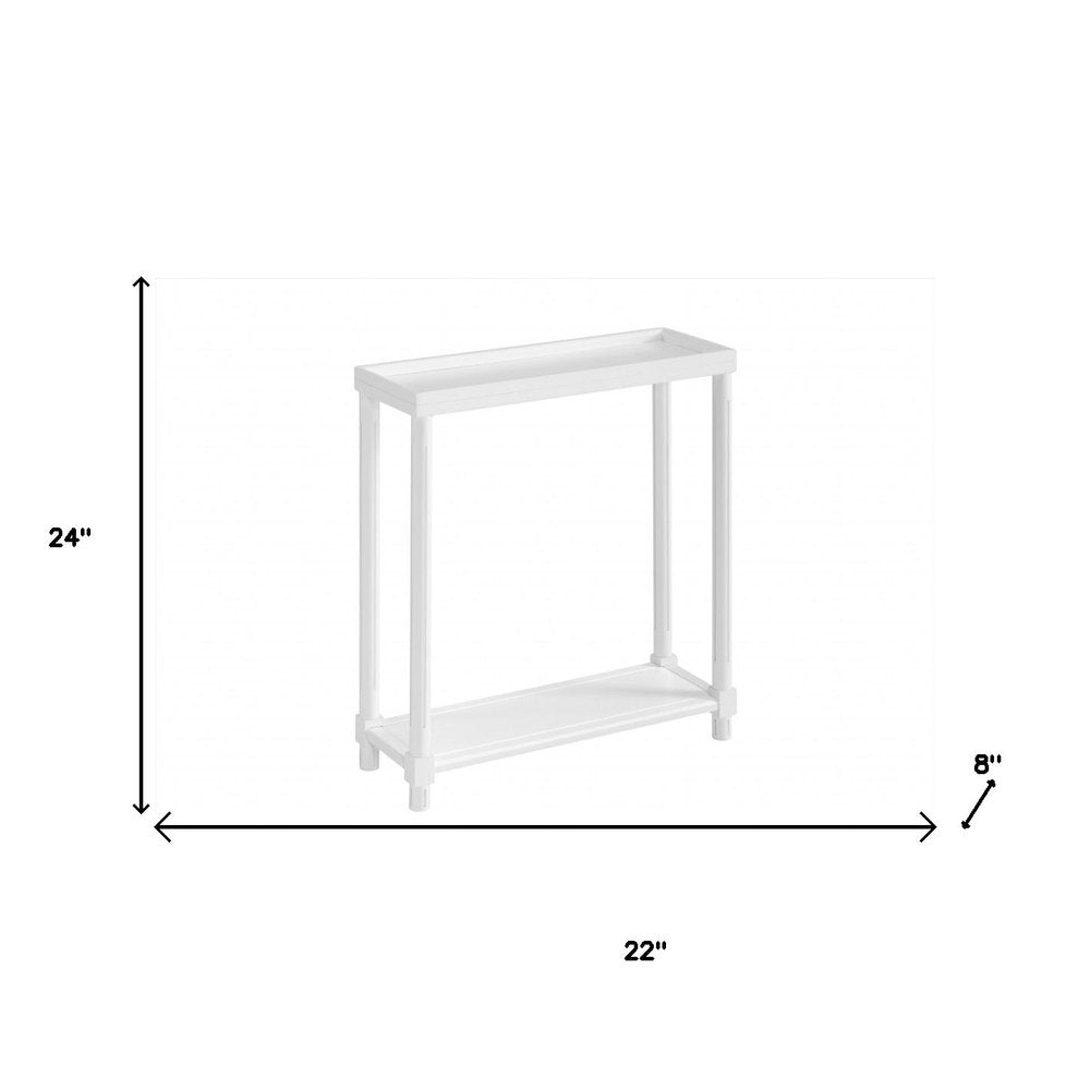 Set Of Two 24" White Wood Rectangular End Tables With Shelf on a white background