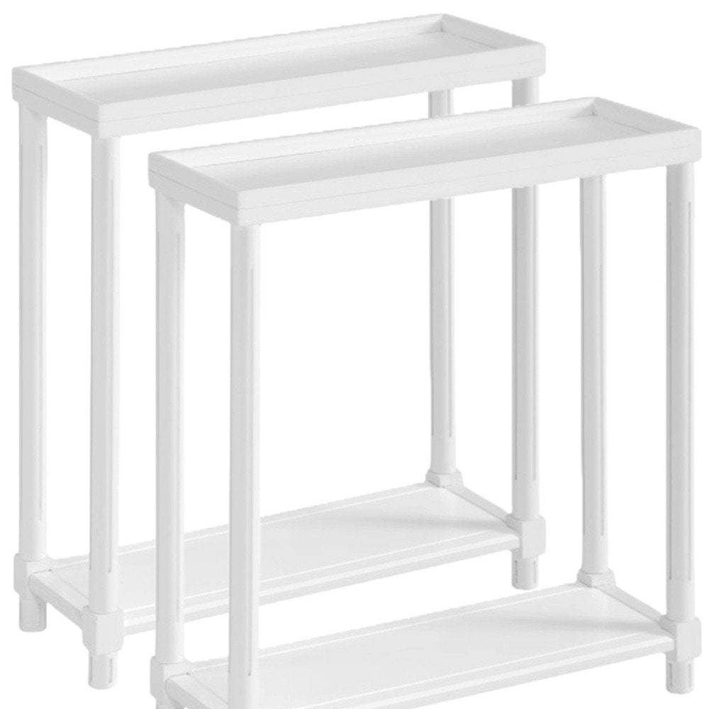 Set Of Two 24" White Wood Rectangular End Tables With Shelf on a white background