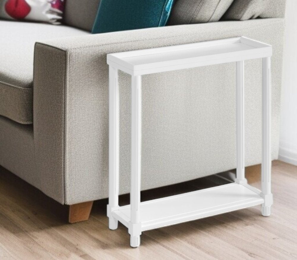 Set Of Two 24" White Wood Rectangular End Tables With Shelf in a home interior