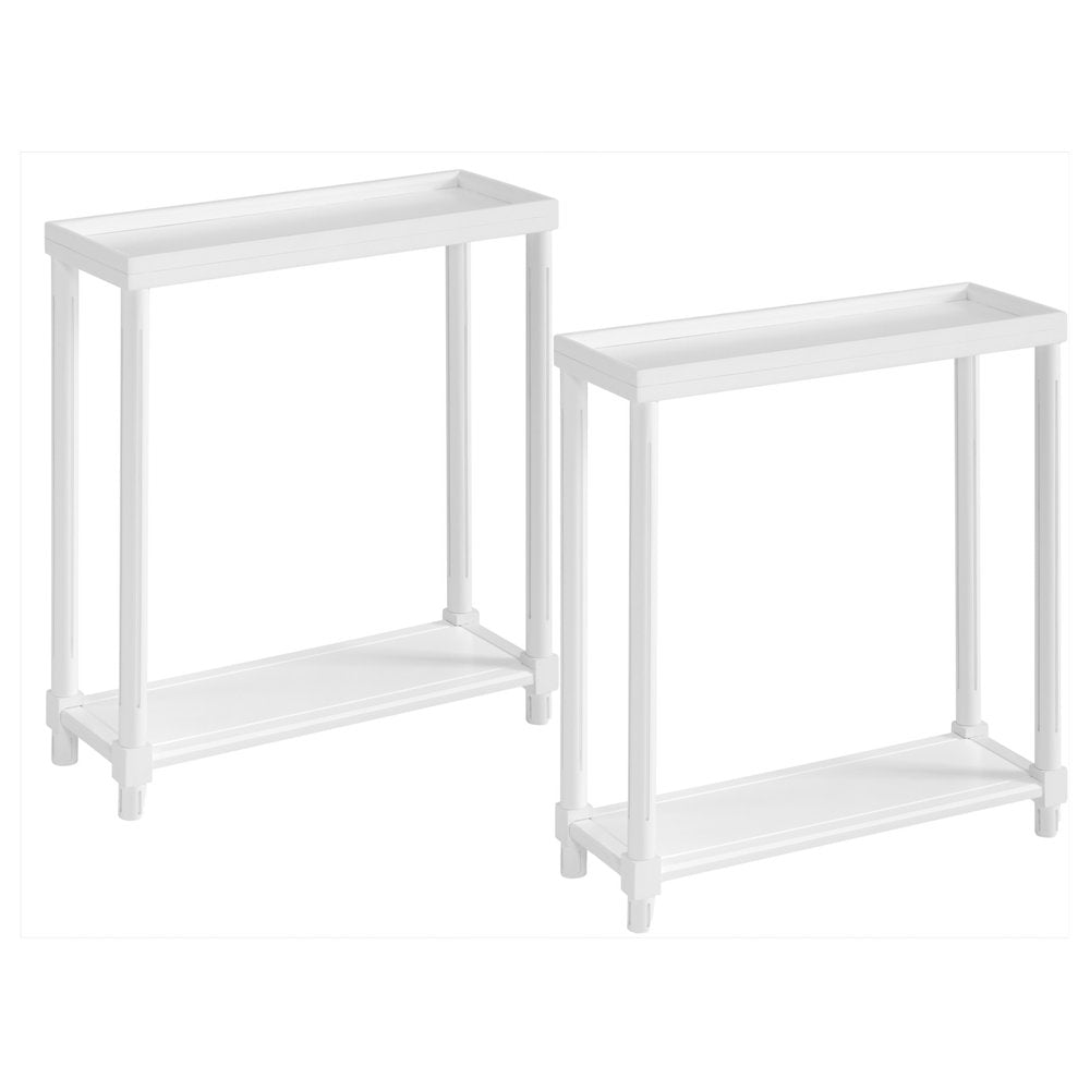 Set Of Two 24" White Wood Rectangular End Tables With Shelf on a white background