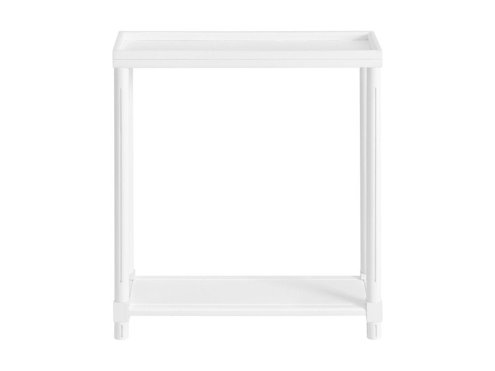 Set Of Two 24" White Wood Rectangular End Tables With Shelf on a white background