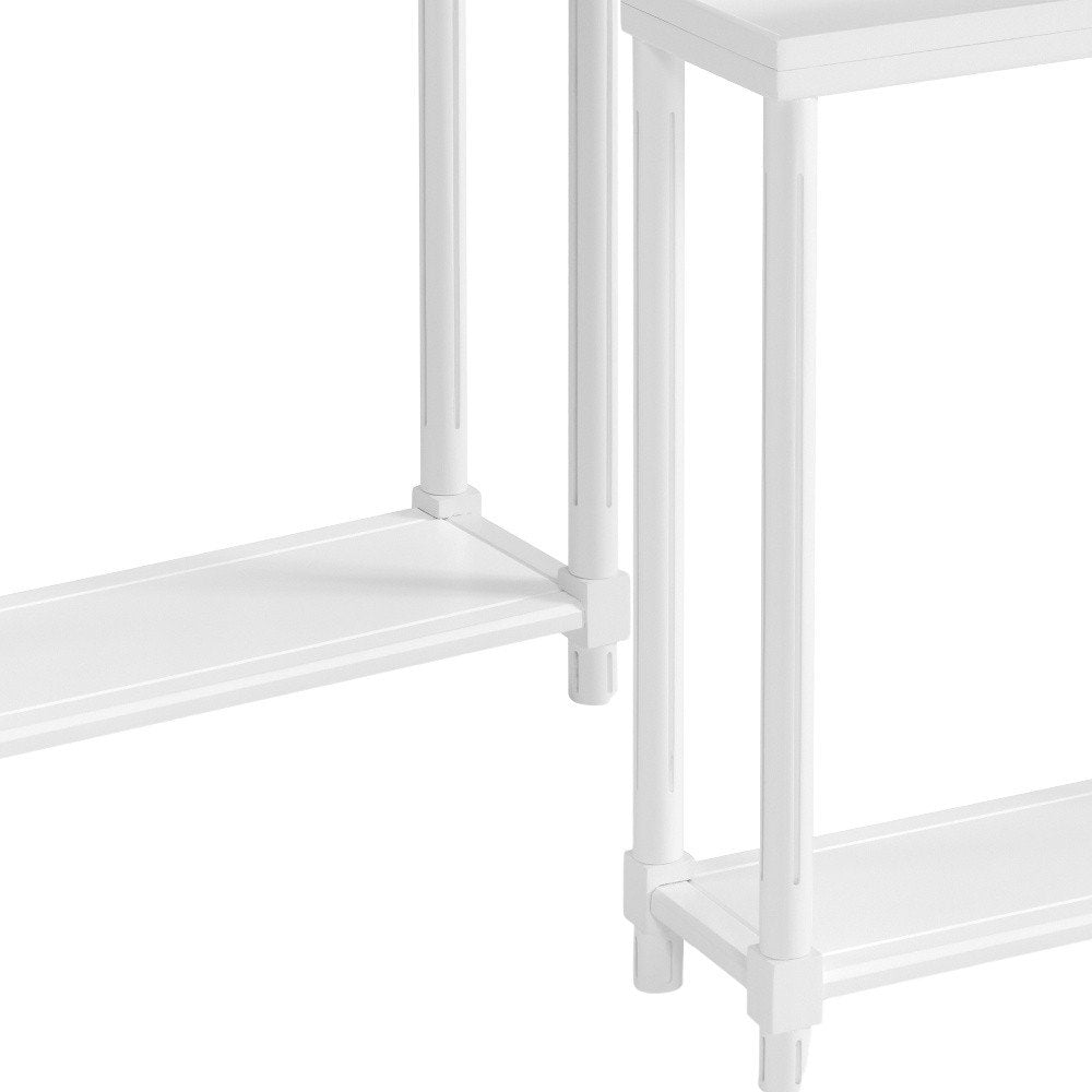 Set Of Two 24" White Wood Rectangular End Tables With Shelf on a white background