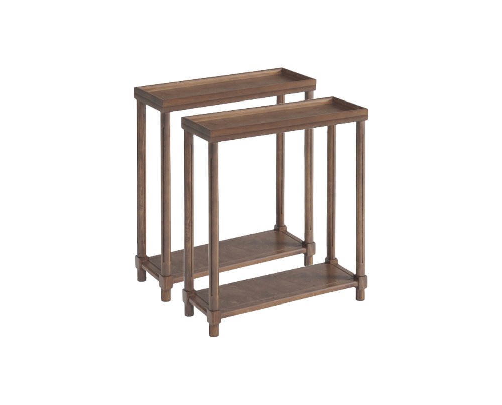 Set Of Two 24" Brown Wood Rectangular End Tables With Shelf on a white background