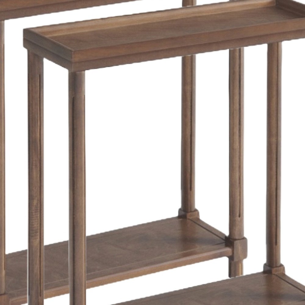 Set Of Two 24" Brown Wood Rectangular End Tables With Shelf on a white background