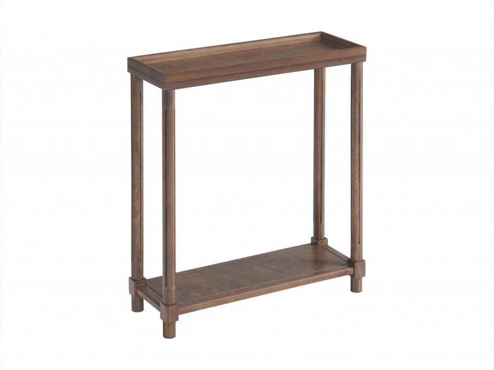 Set Of Two 24" Brown Wood Rectangular End Tables With Shelf on a white background