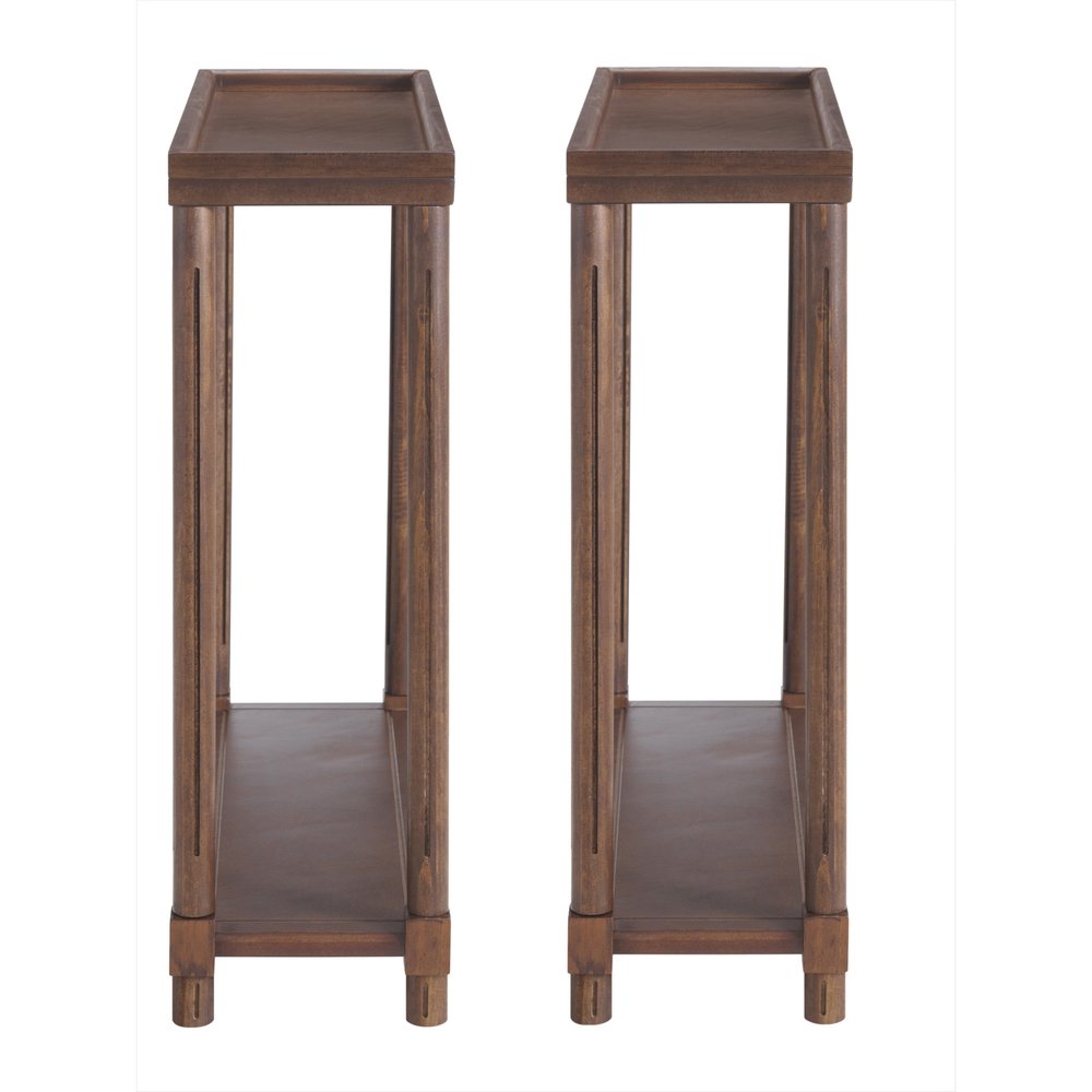 Set Of Two 24" Brown Wood Rectangular End Tables With Shelf on a white background