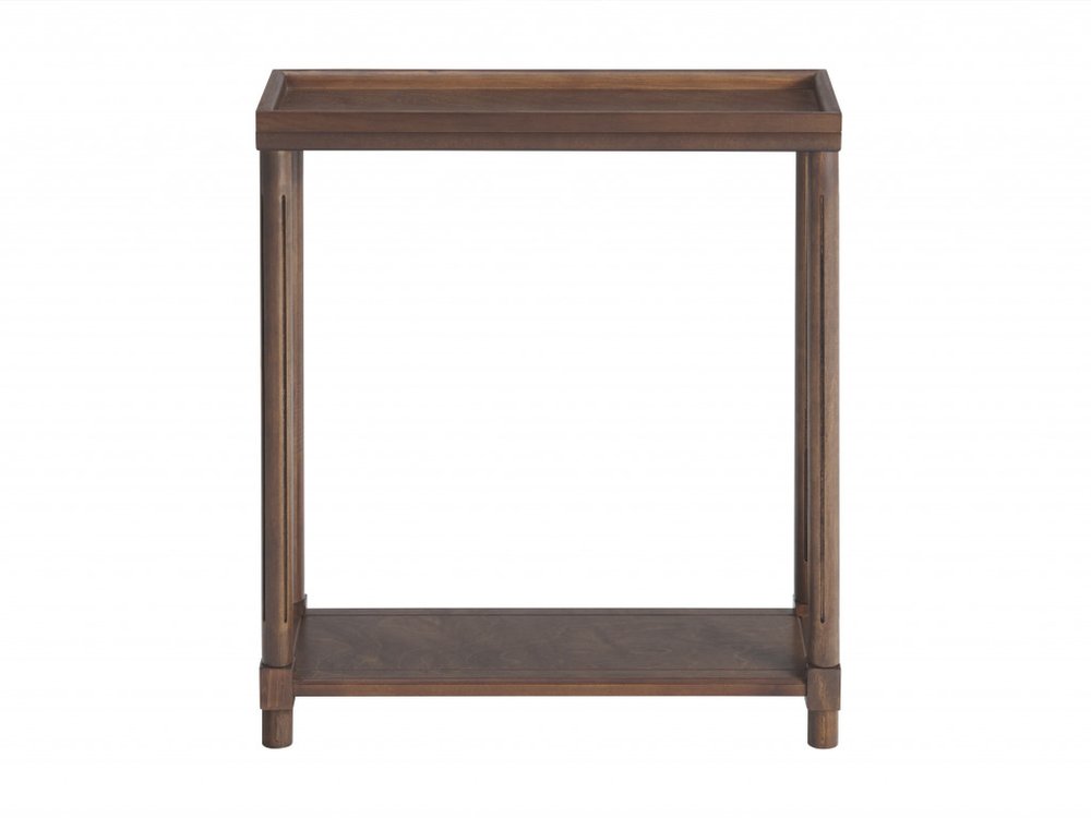 Set Of Two 24" Brown Wood Rectangular End Tables With Shelf on a white background