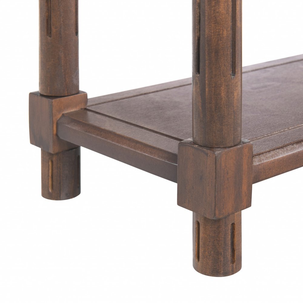 Set Of Two 24" Brown Wood Rectangular End Tables With Shelf on a white background