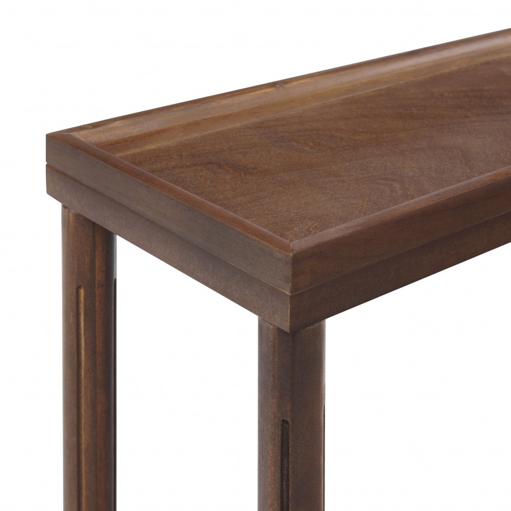 Set Of Two 24" Brown Wood Rectangular End Tables With Shelf on a white background