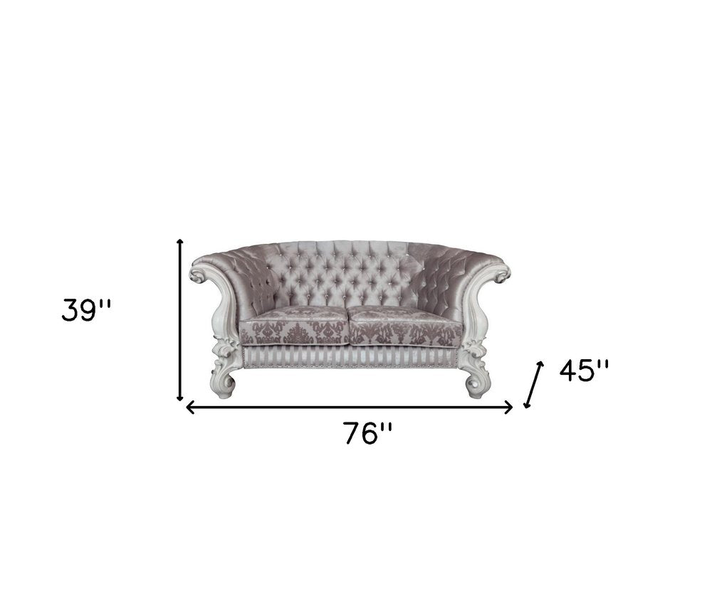 76" Ivory And Off White Velvet Loveseat and Toss Pillows on a white background