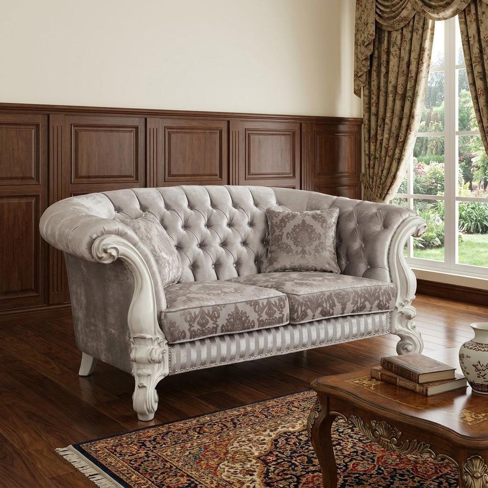 76" Ivory And Off White Velvet Loveseat and Toss Pillows in a home interior