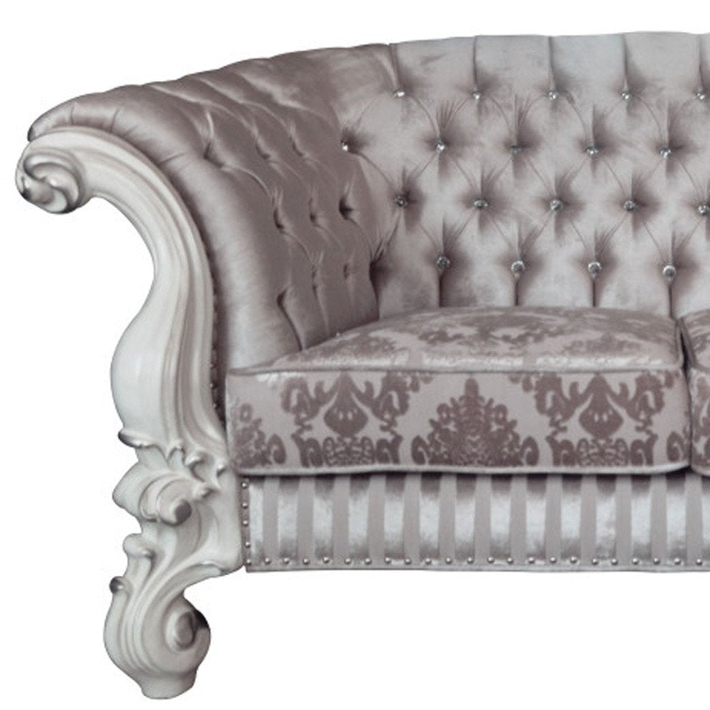 76" Ivory And Off White Velvet Loveseat and Toss Pillows on a white background