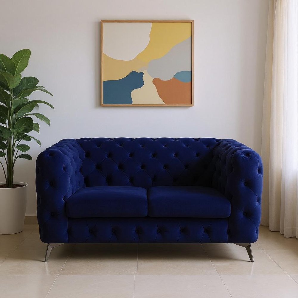 72" Blue And Silver Velvet Loveseat