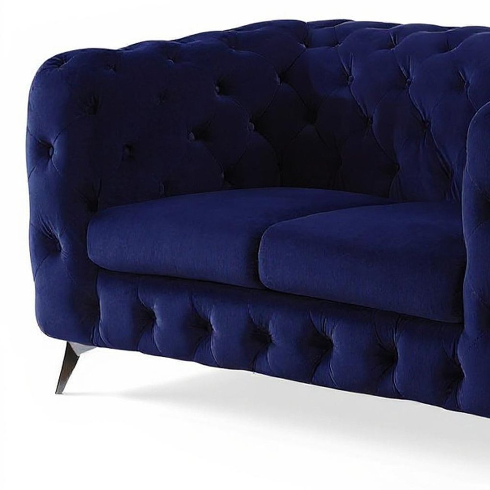 72" Blue And Silver Velvet Loveseat on a white background