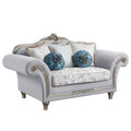 76" Light Gray And Platinum Linen Loveseat and Toss Pillows on a white background