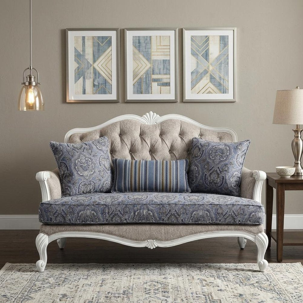64" Beige 100% Linen And White Love Seat