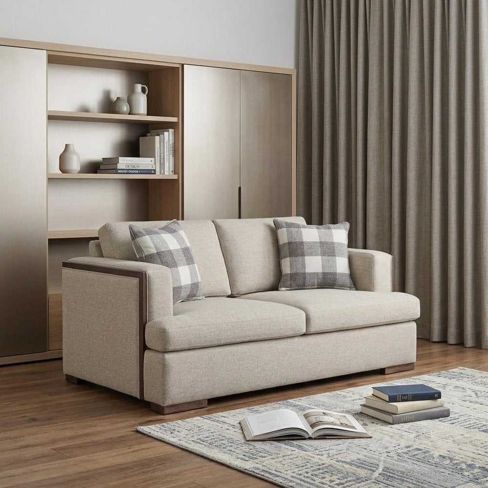 72" Beige And Brown Linen Loveseat