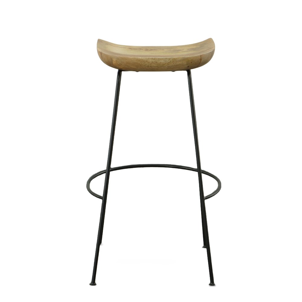 Set of Two 31" Natural and Black Solid Wood and Steel Backless Bar Height Bar Chairs - 30.5" H x 18" W x 17" D