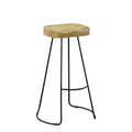 Set of Two 31" Natural And Black Solid Wood And Steel Backless Bar Height Bar Chairs on a white background