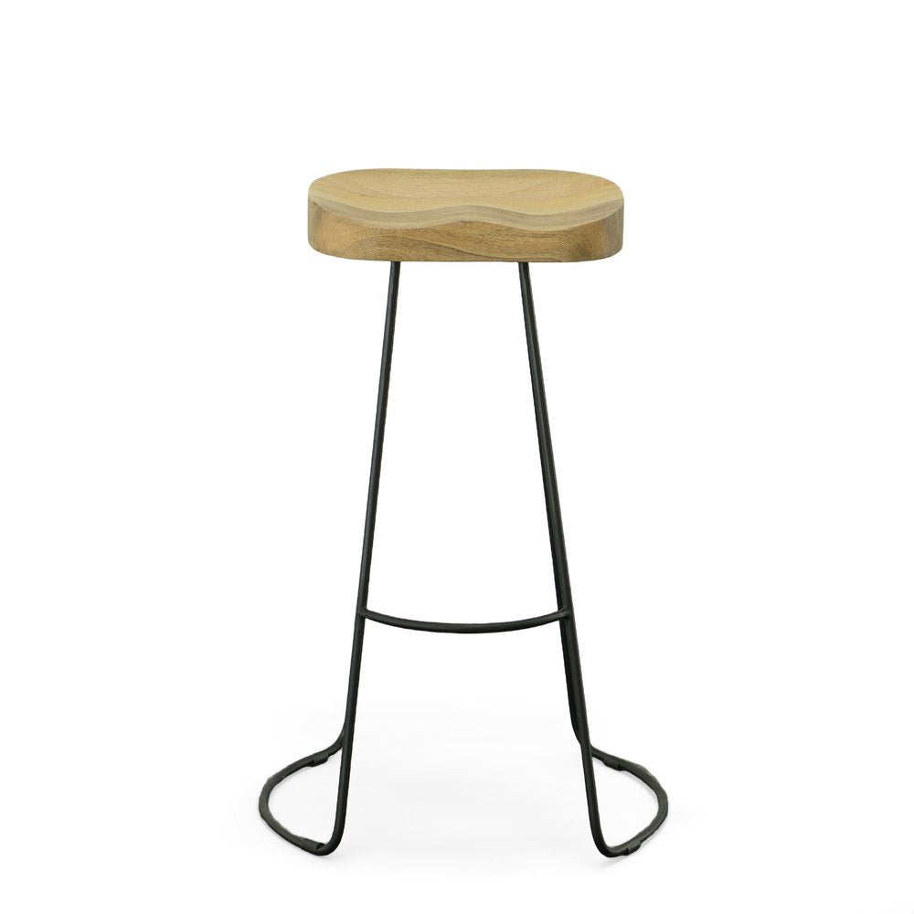 Set of Two 31" Natural and Black Solid Wood and Steel Backless Bar Height Bar Chairs - 31" H x 20" W x 18.25" D