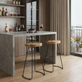 Set of Two 31" Natural and Black Solid Wood and Steel Backless Bar Height Bar Chairs