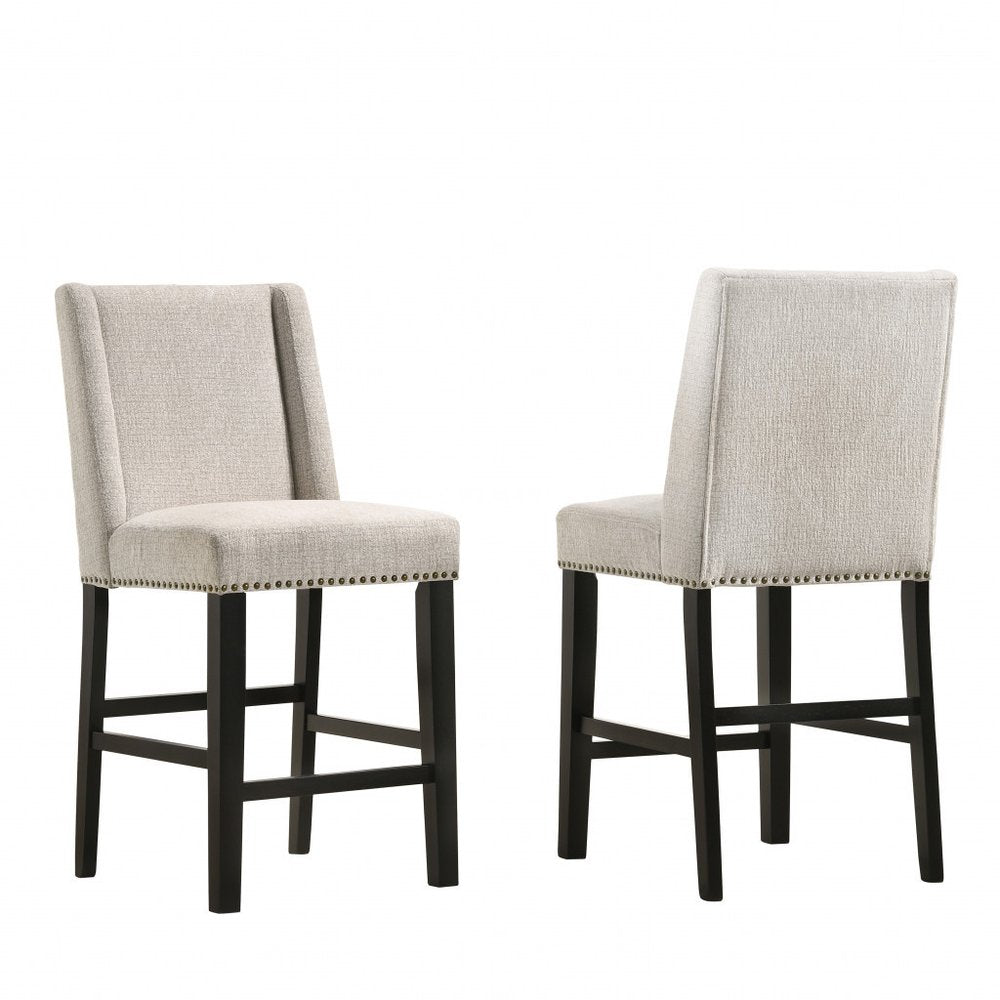 Set of Two 42" Fawn And Espresso Fabric And Iron Bar Chairs on a white background