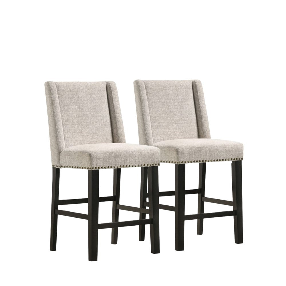 Set of Two 42" Fawn And Espresso Fabric And Iron Bar Chairs on a white background