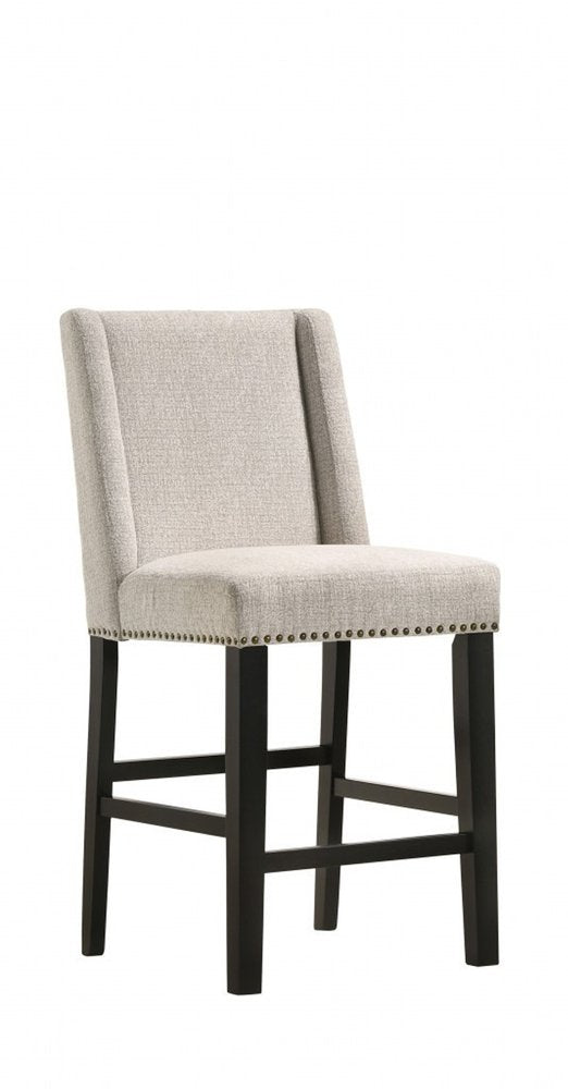 Set of Two 42" Fawn And Espresso Fabric And Iron Bar Chairs on a white background