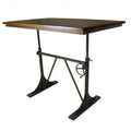 Adjustable Height Brown and Black Solid Wood and Iron Writing Desk on a white background