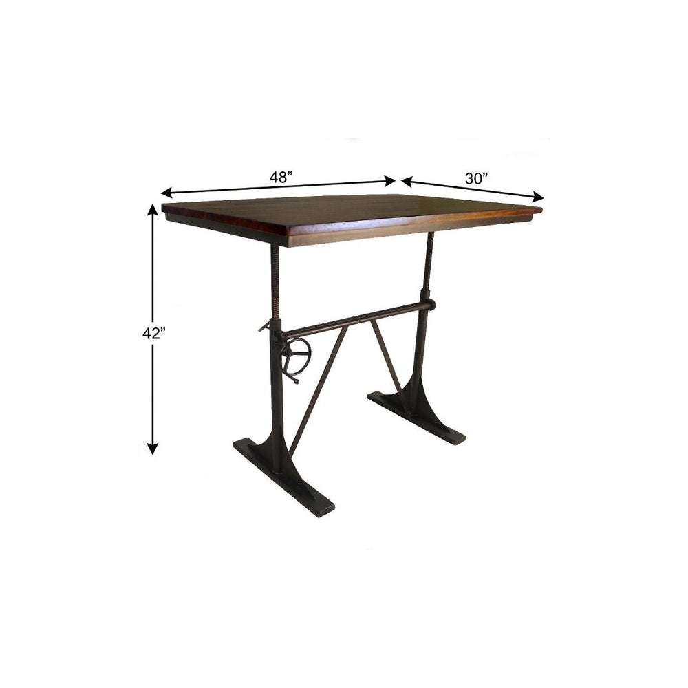 Adjustable Height Brown and Black Solid Wood and Iron Writing Desk