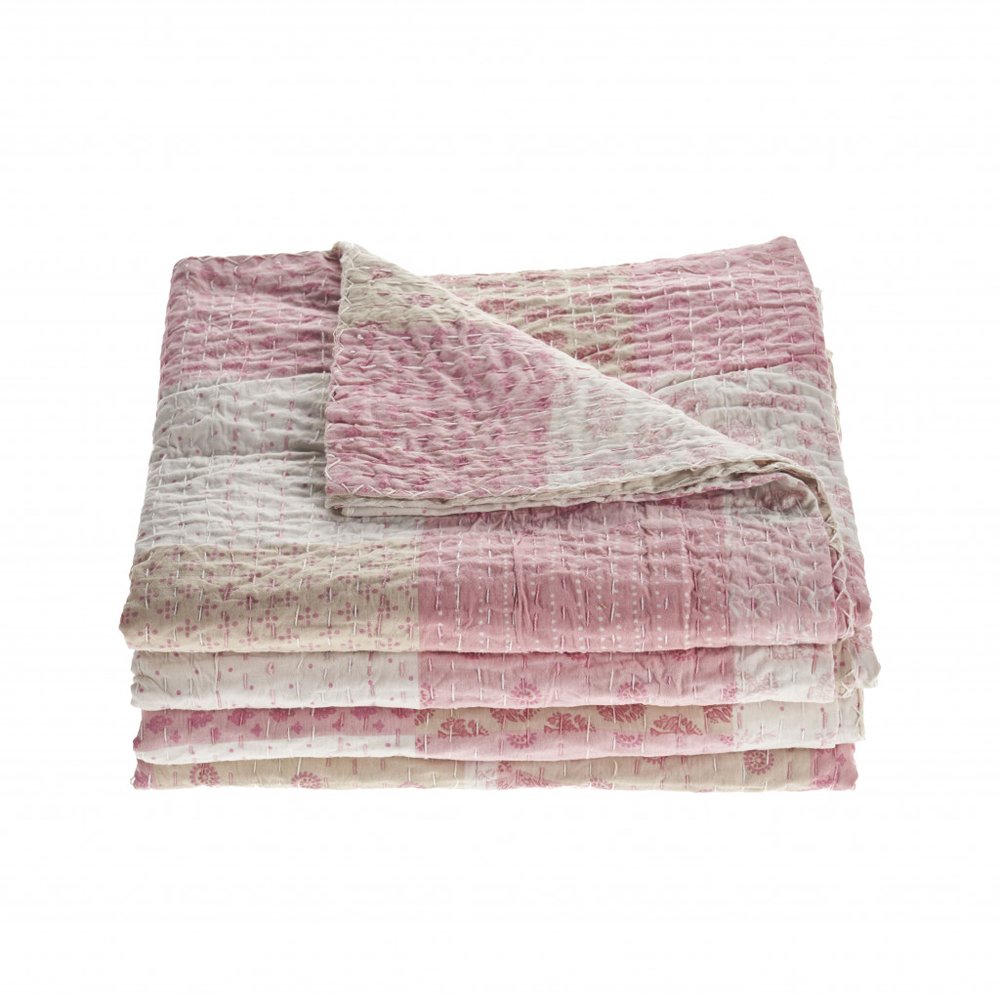 Pink Knitted Cotton Geometric Throw on a white background