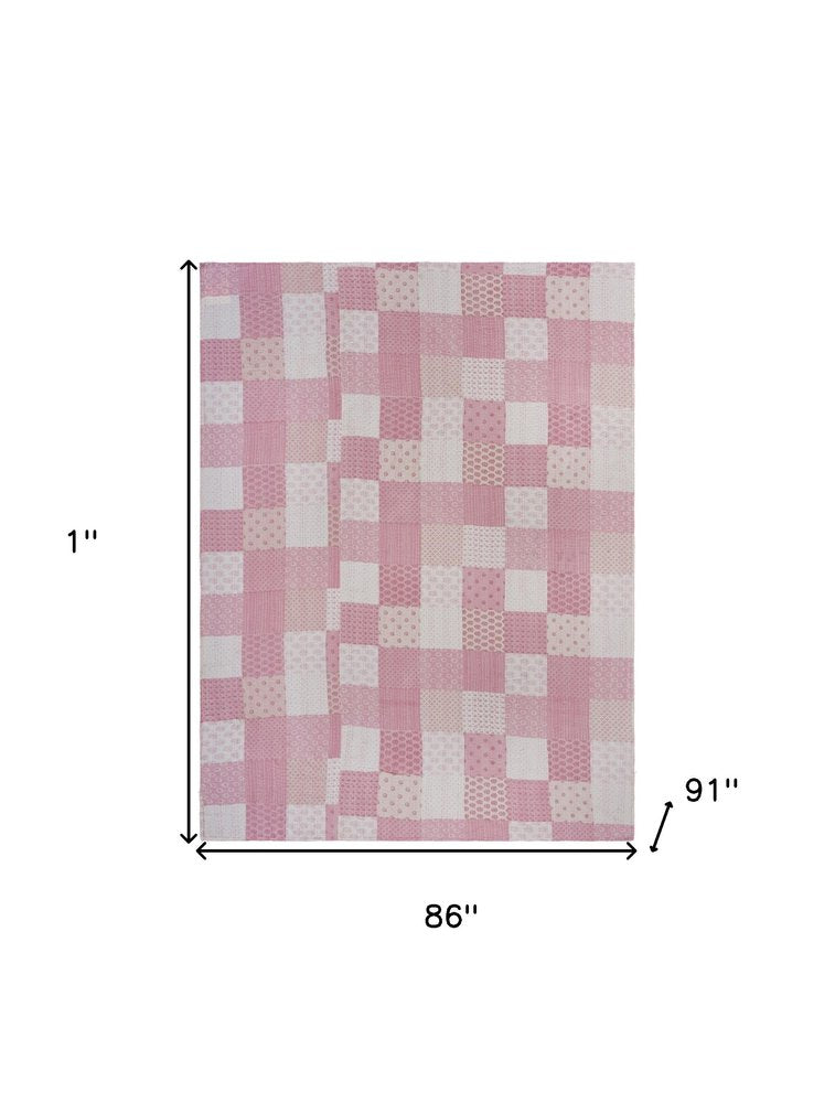 Pink Knitted Cotton Geometric Throw on a white background