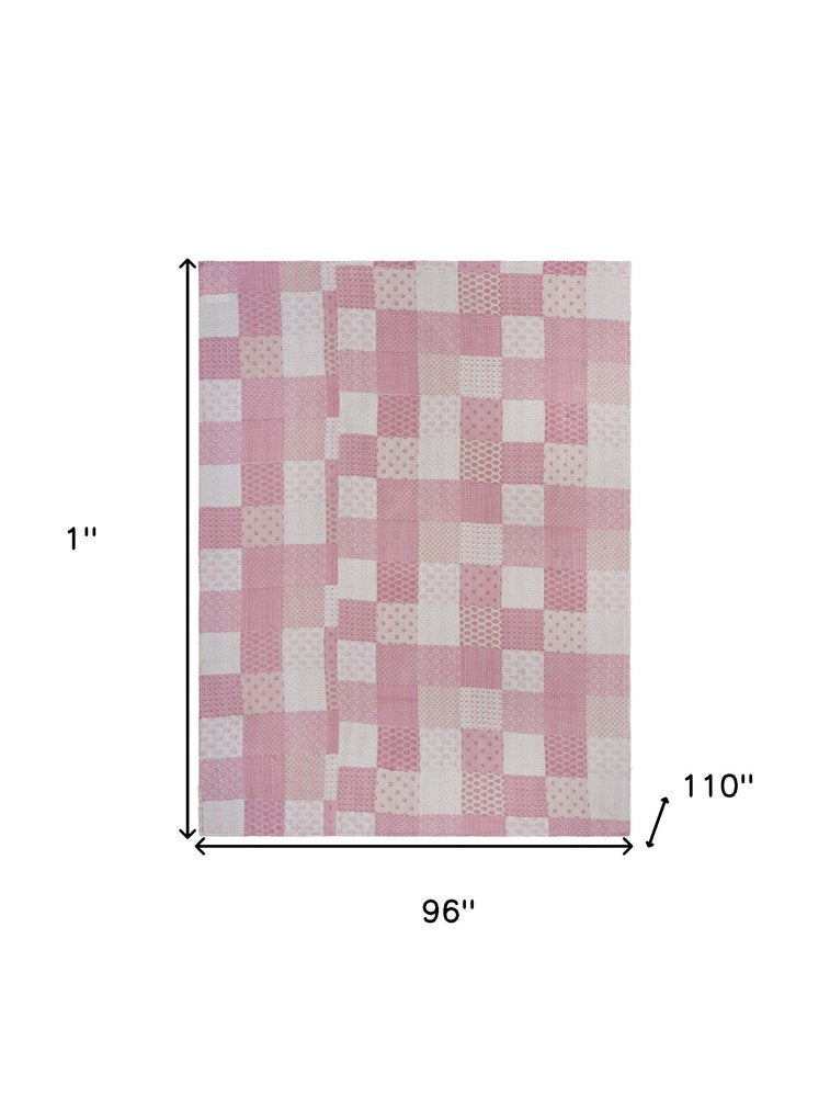 Pink Knitted Cotton Geometric Throw on a white background