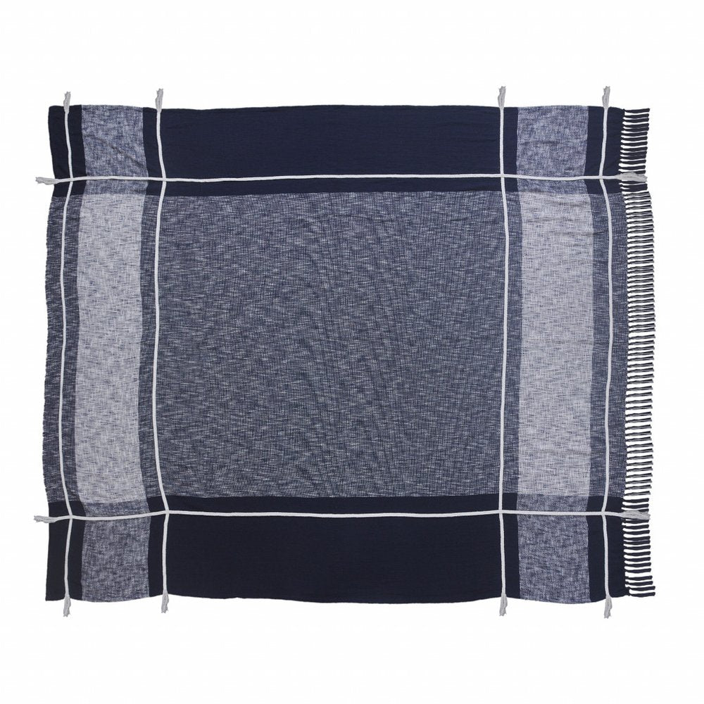 Blue Woven Cotton Geometric Throw on a white background