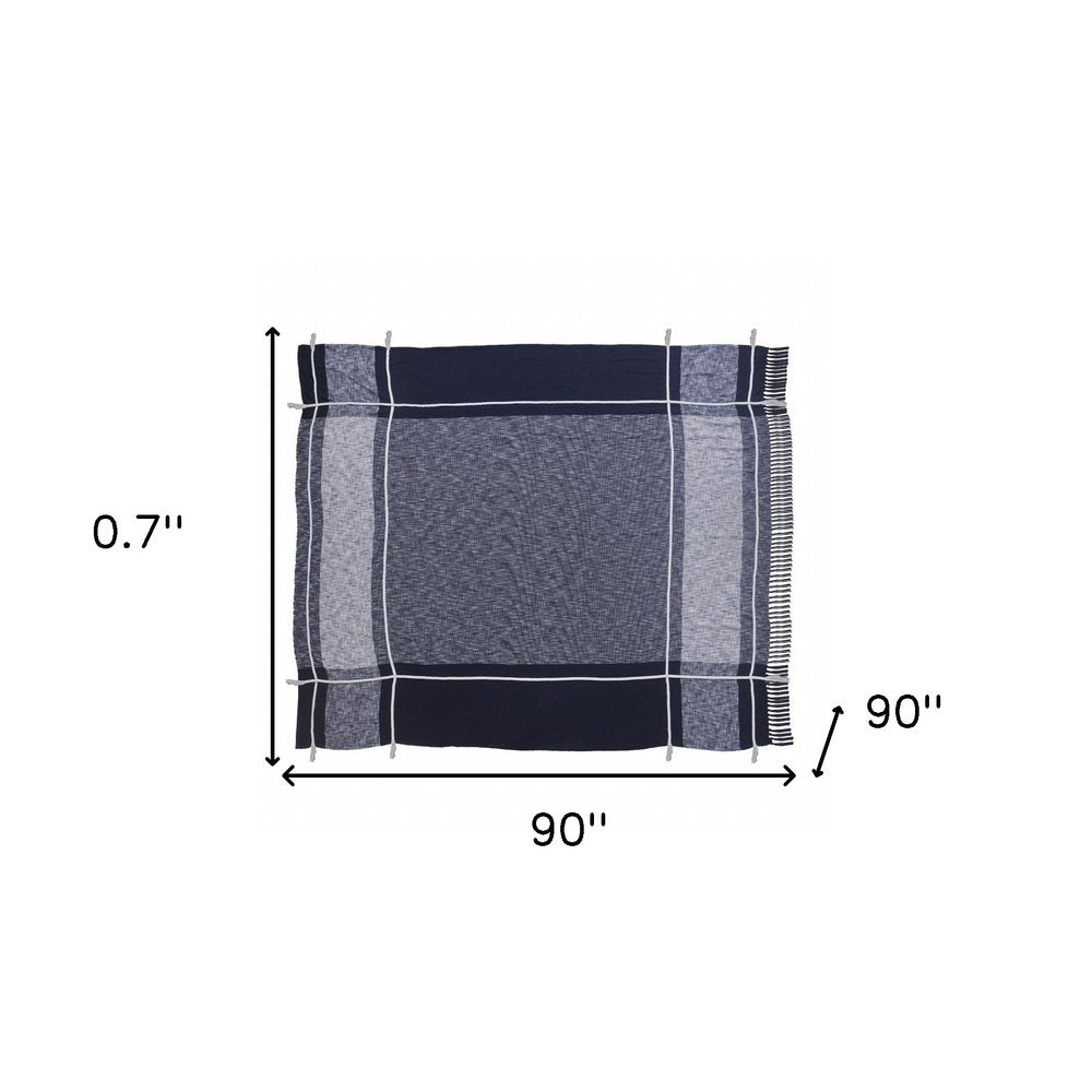 Blue Woven Cotton Geometric Throw on a white background