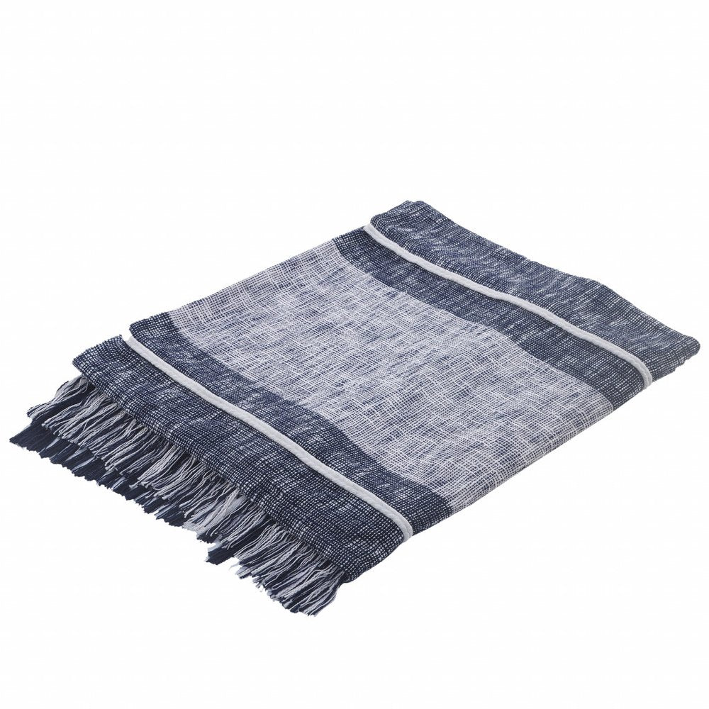 Blue Woven Cotton Geometric Throw on a white background